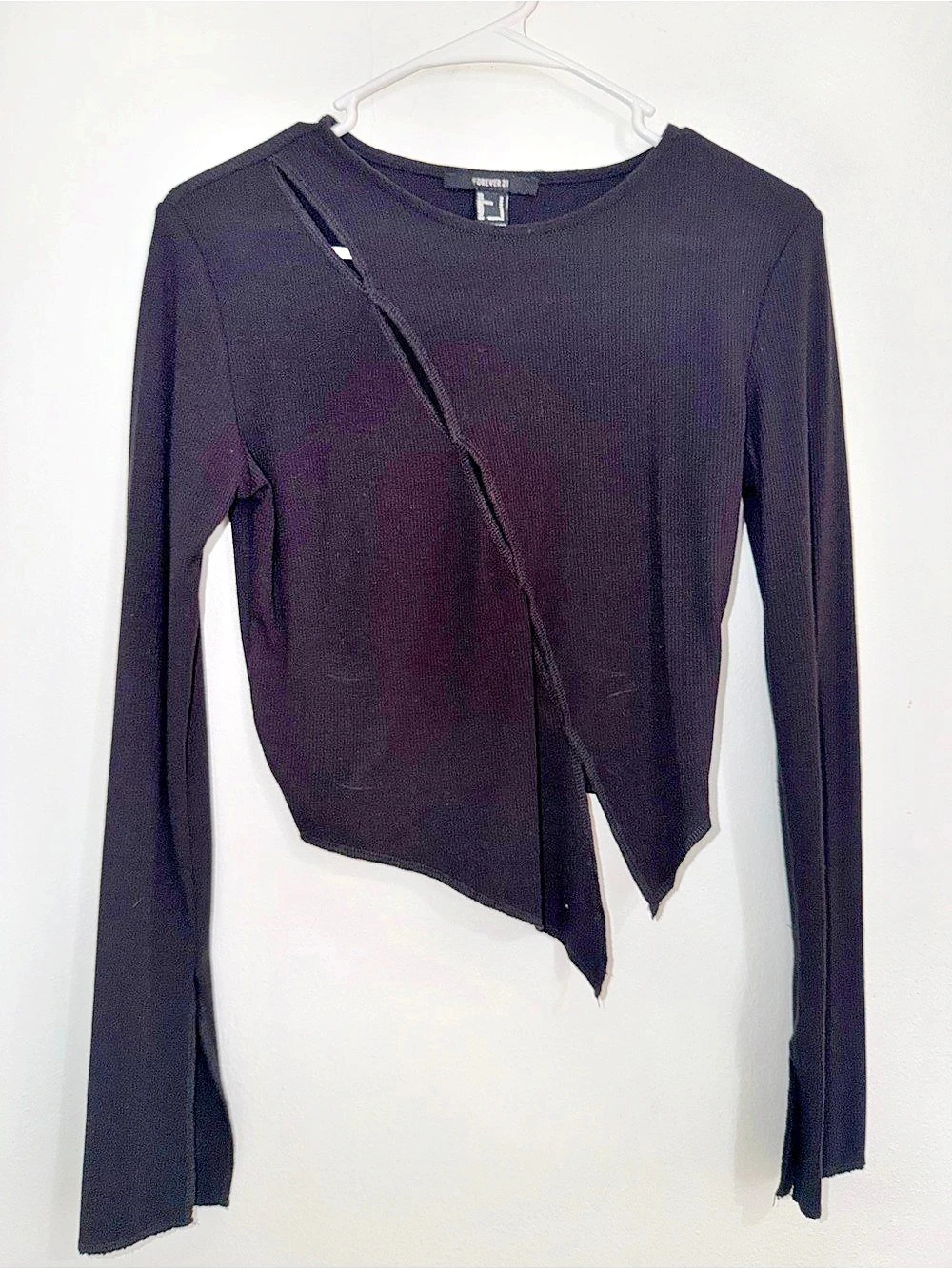 Forever 21 Black Asymmetrical Long Sleeve Top